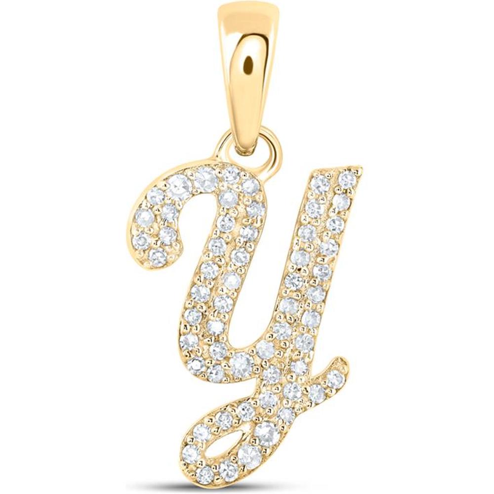 10K Yellow Gold Round Diamond Y Initial Letter Pendant - 0.19 Carat Total Diamond Weight