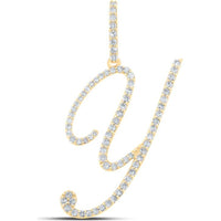 10K Yellow Gold Round Diamond Y Initial Letter Pendant - 1/2 Carat Total Diamond Weight