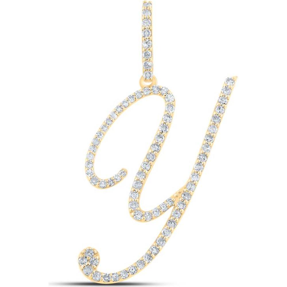 10K Yellow Gold Round Diamond Y Initial Letter Pendant - 1/2 Carat Total Diamond Weight