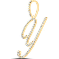 10K Yellow Gold Round Diamond Y Initial Letter Pendant - 1/2 Carat Total Diamond Weight