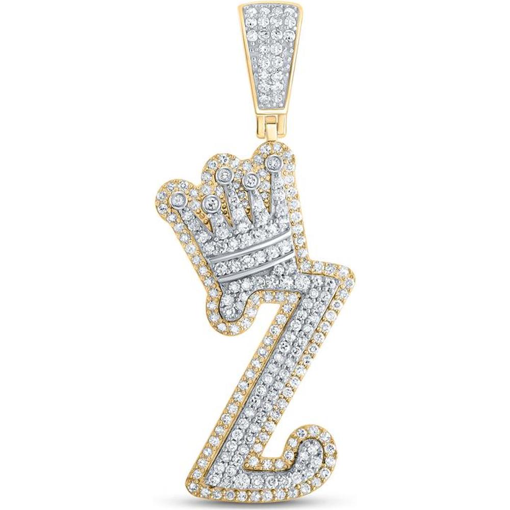 10K Yellow Gold Round Diamond "Z" Crown Letter Charm Pendant - 1 Carat Total Diamond Weight