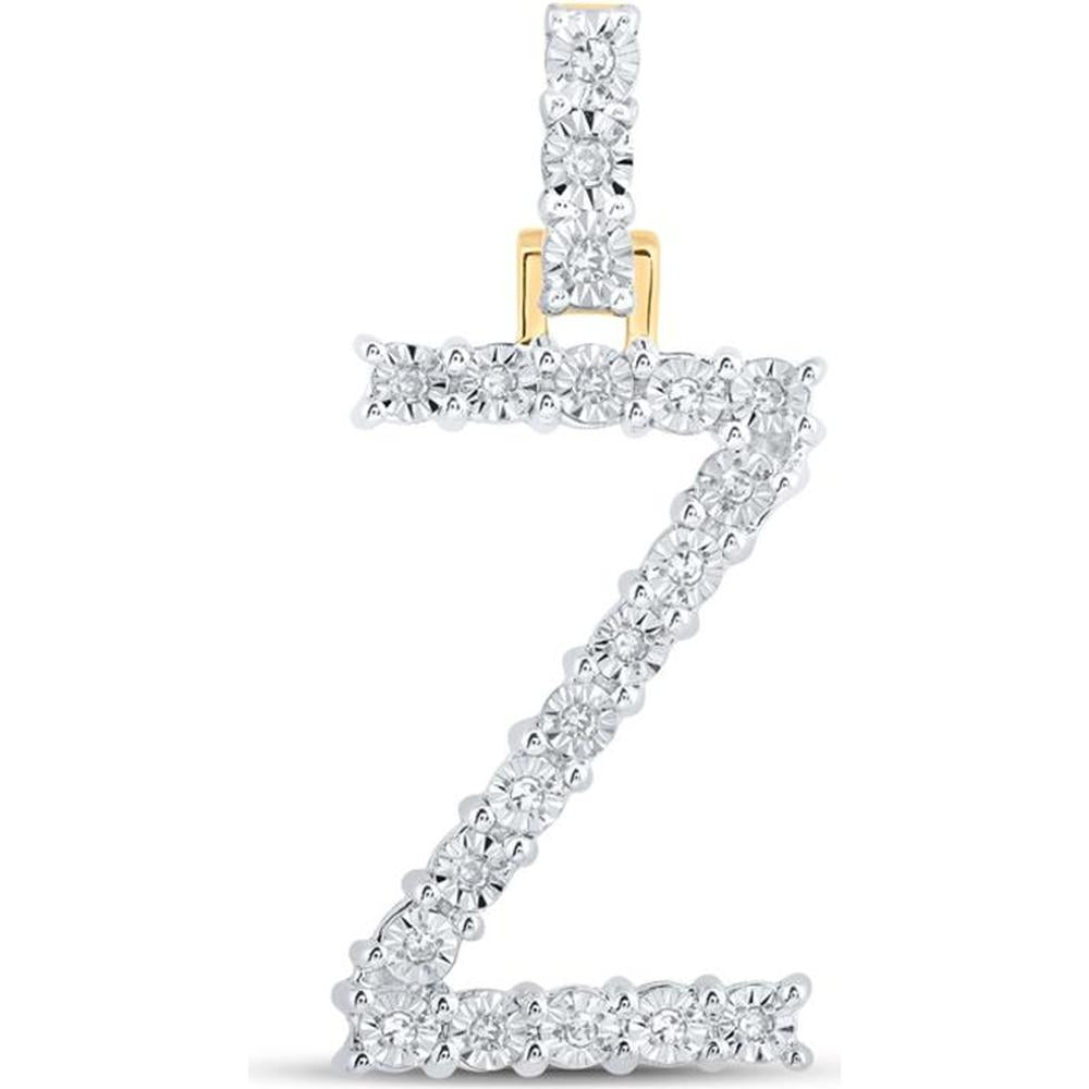 10K Yellow Gold Round Diamond Z Initial Pendant - 1/10 Carat Total Diamond Weight