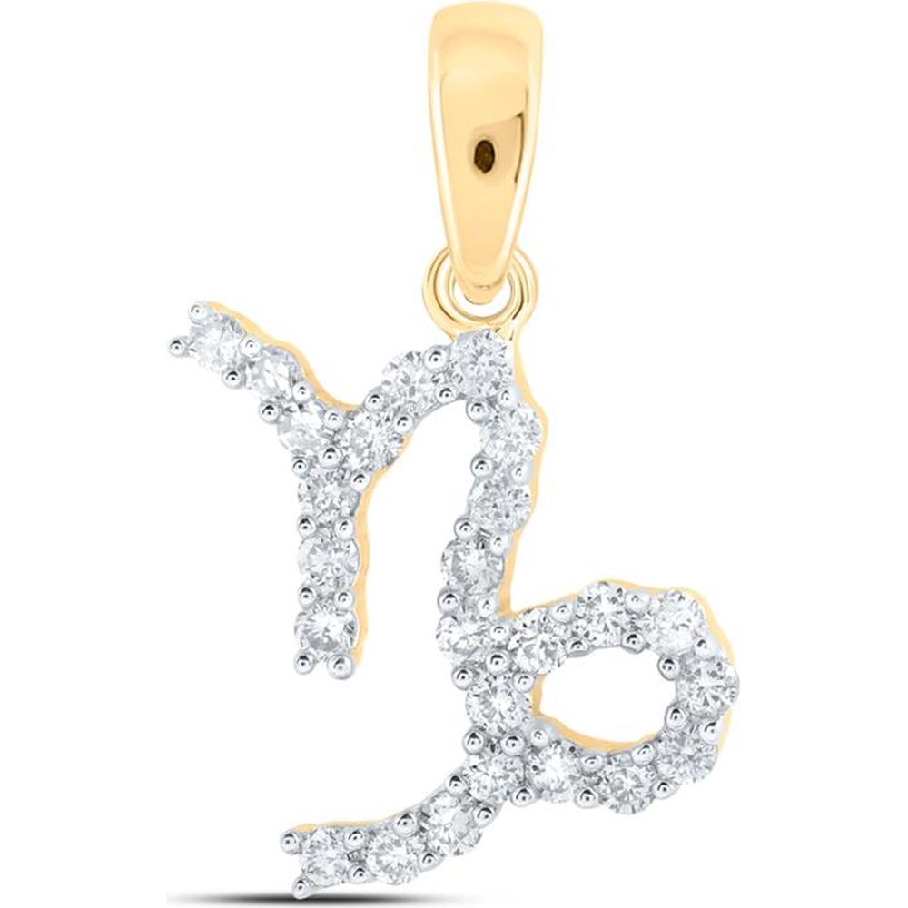 10K Yellow Gold Round Diamond Zodiac Capricorn Pendant - 1/4 Carat Total Diamond Weight