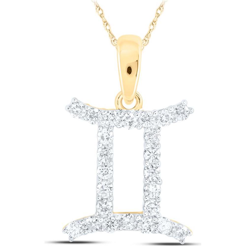10K Yellow Gold Round Diamond Zodiac Gemini Pendant - 1/4 Carat Total Diamond Weight