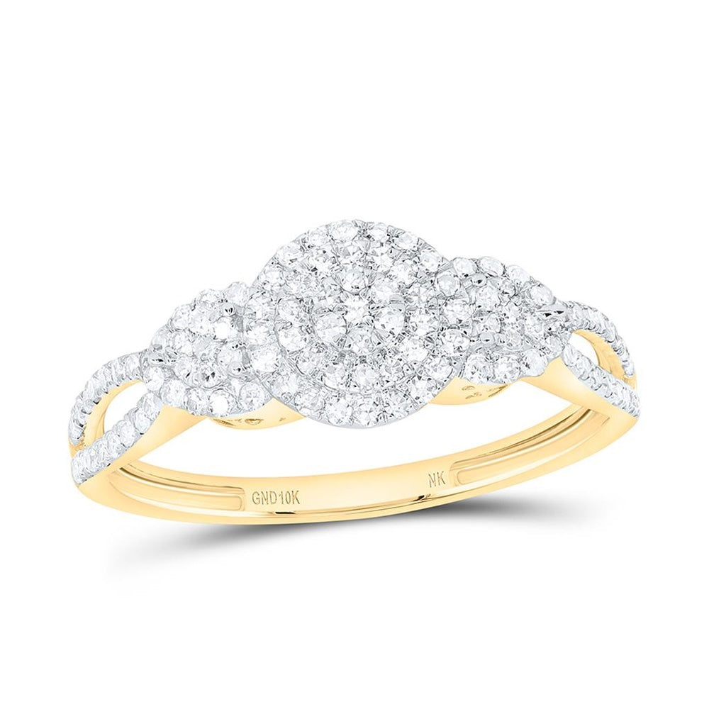 10K Yellow Gold Round Natural Diamond Multi-Cluster Split-Shank Fashion Ring - 3/8 Carat Total Diamond Weight