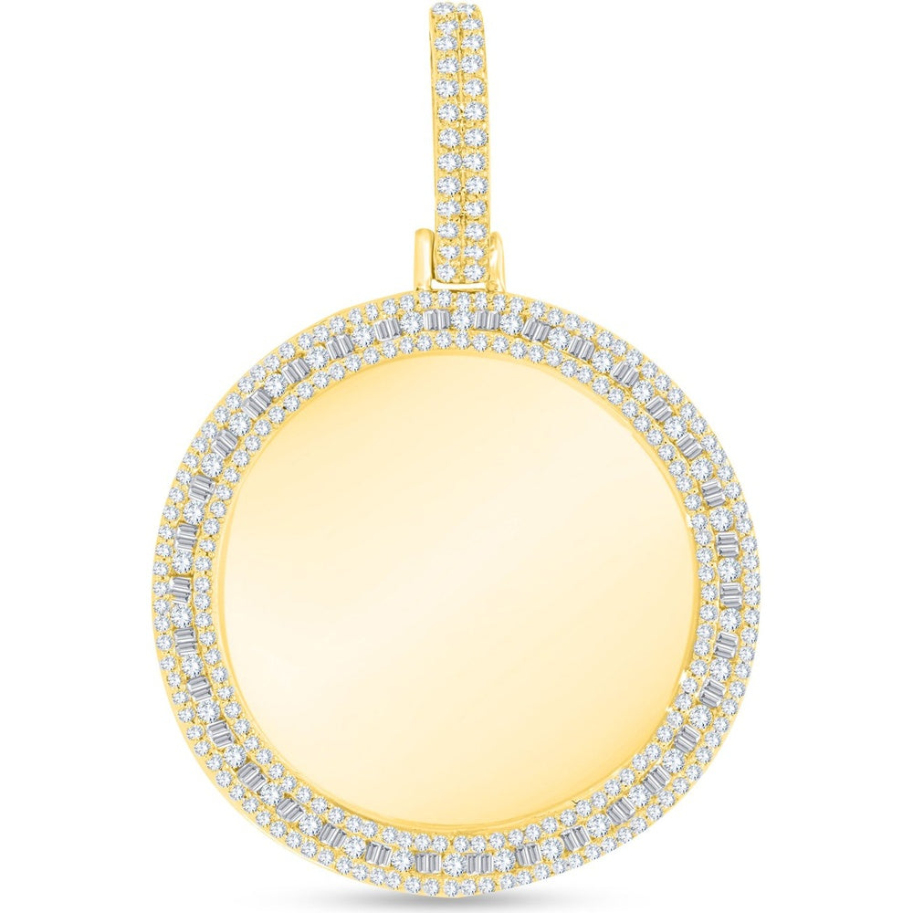 10K Yellow Gold Round Pendant with Baguette and Round Diamond Halo - 1.48 Carat Total Diamond Weight by Auriventus