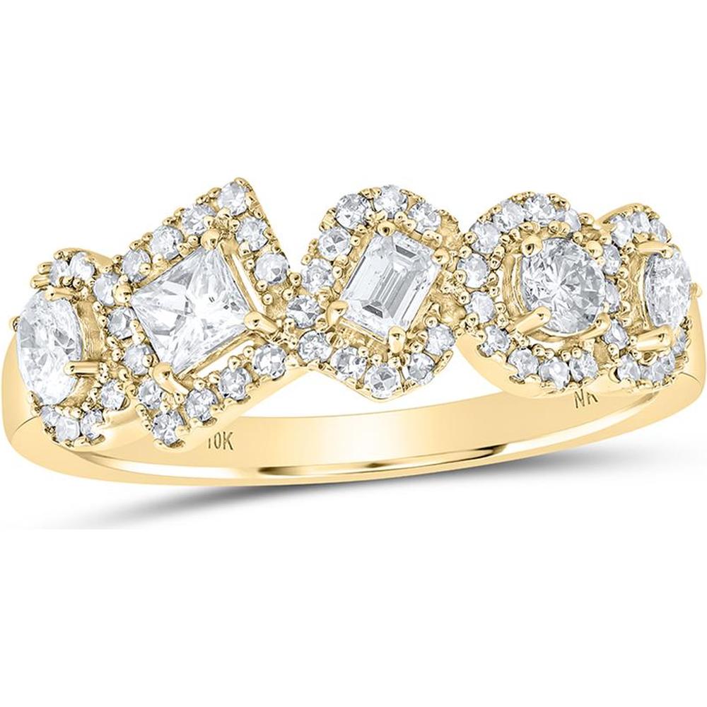 10K Yellow Gold Round Princess Pear Oval Diamond Band Ring - 3/4 Carat Total Diamond Weight