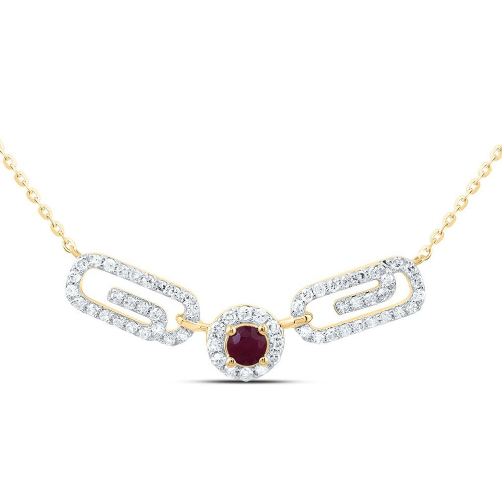 10K Yellow Gold Round Ruby and Diamond 18-Inch Necklace - 3/8 Carat Total Gemstone Weight