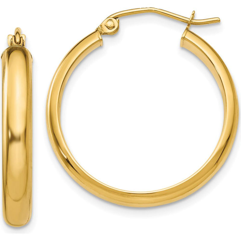 10K Yellow Gold Round Tube Hoop Earrings - Polished Finish - 21mm Length