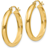 10K Yellow Gold Round Tube Hoop Earrings - Polished Finish - 21mm Length