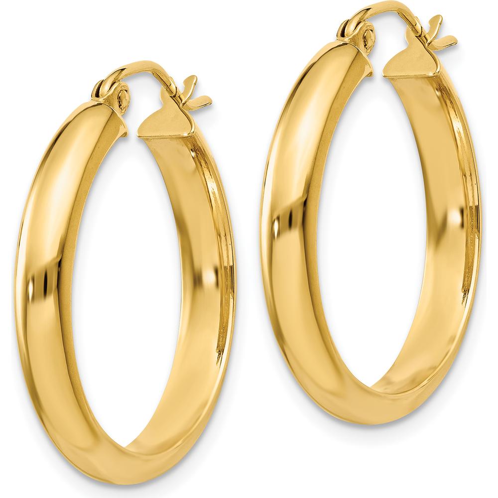 10K Yellow Gold Round Tube Hoop Earrings - Polished Finish - 21mm Length