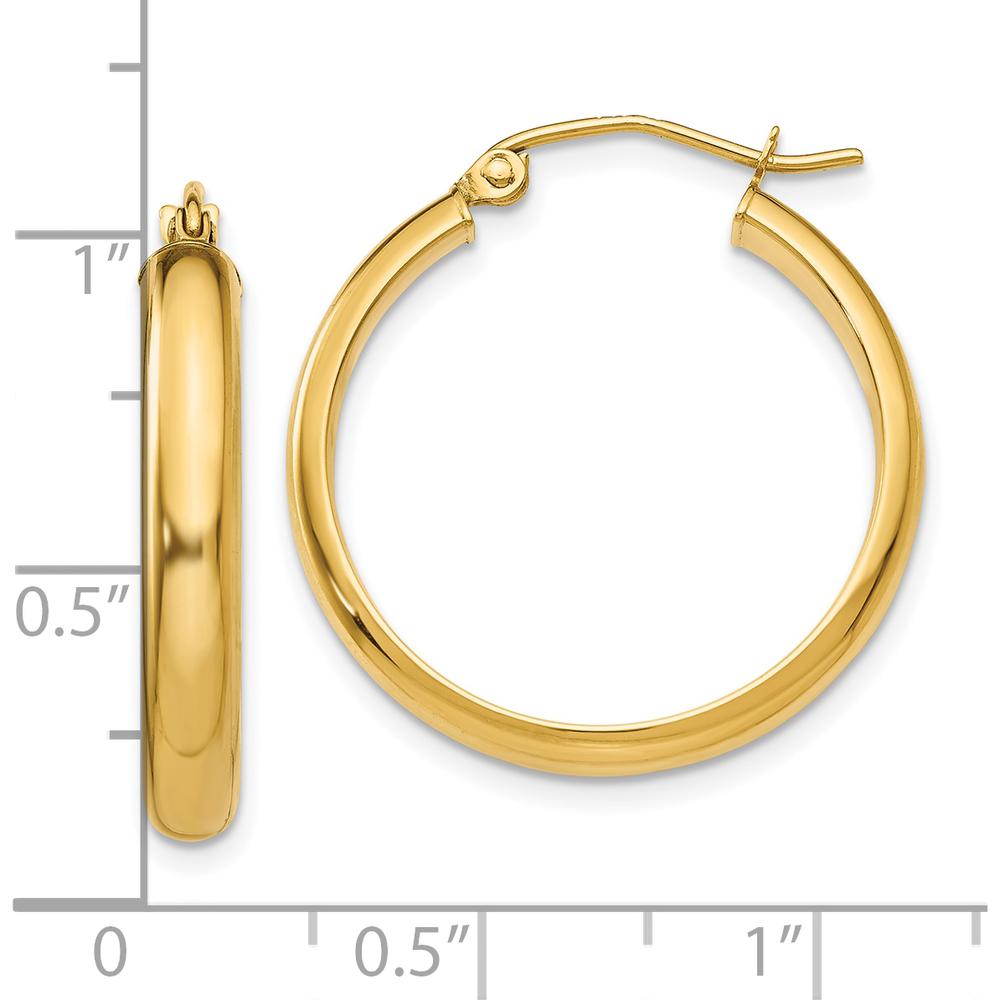 10K Yellow Gold Round Tube Hoop Earrings - Polished Finish - 21mm Length