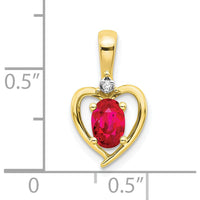 10K Yellow Gold Ruby and Diamond Birthstone Pendant with Oval Ruby - 0.60 Carat Ruby, 0.007 Carat Diamond