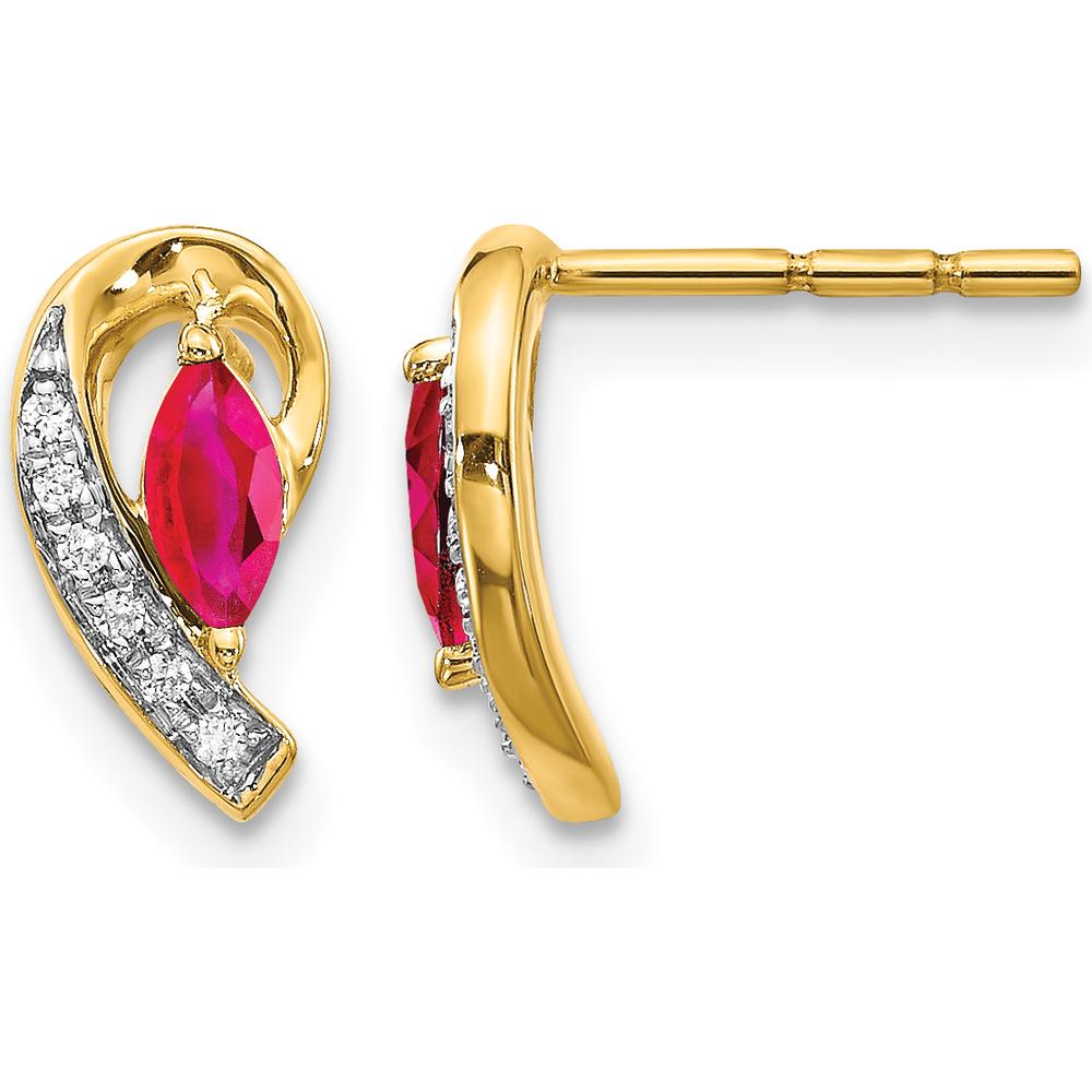 10K Yellow Gold Ruby and Diamond Button Earrings - 0.32 Carat Total Ruby Weight and 0.02 Carat Total Diamond Weight by Monteluci Fine Jewelry