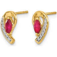 10K Yellow Gold Ruby and Diamond Button Earrings - 0.32 Carat Total Ruby Weight and 0.02 Carat Total Diamond Weight by Monteluci Fine Jewelry