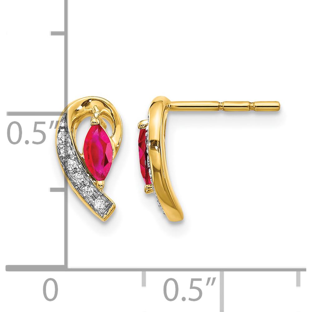 10K Yellow Gold Ruby and Diamond Button Earrings - 0.32 Carat Total Ruby Weight and 0.02 Carat Total Diamond Weight by Monteluci Fine Jewelry