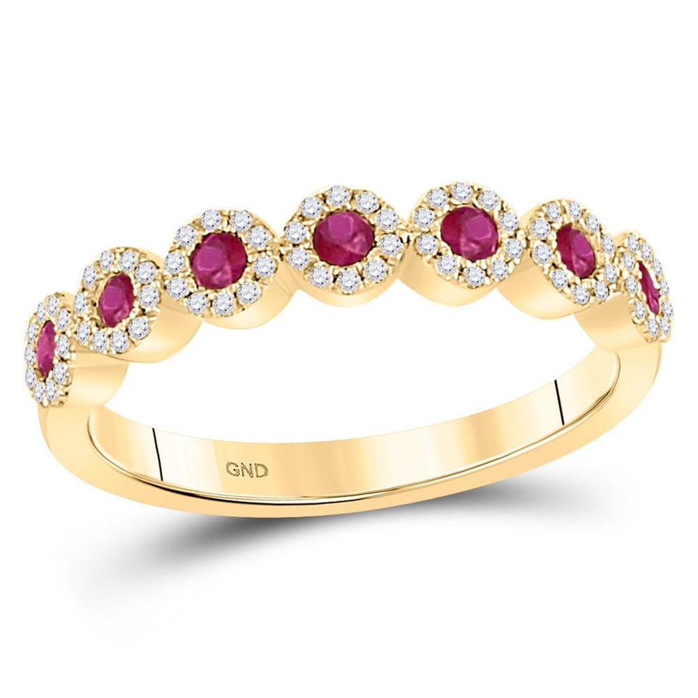 10K Yellow Gold Ruby and Diamond Halo Ring - 1/2 Carat Total Gemstone Weight