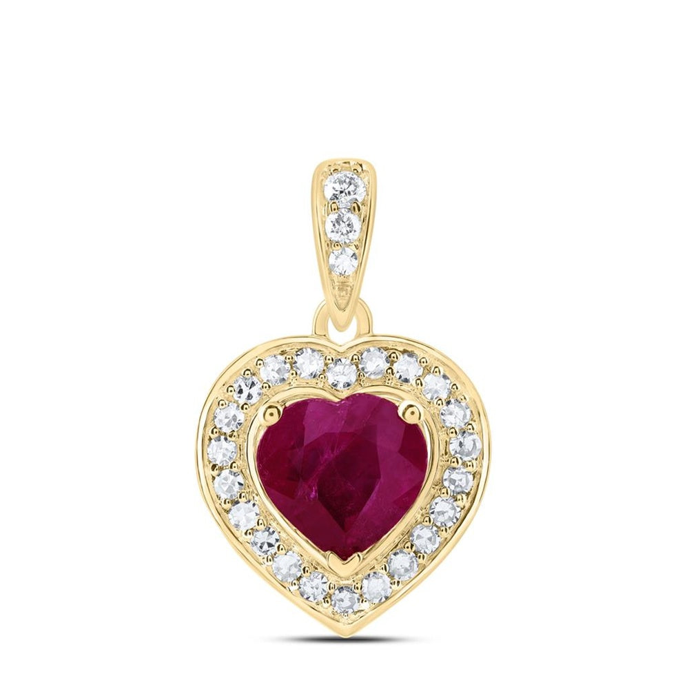 10K Yellow Gold Ruby and Diamond Heart Pendant - 1 Carat Total Gemstone Weight
