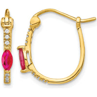 10K Yellow Gold Ruby and Diamond Hinged Hoop Earrings - 0.23 Carat Ruby & 0.06 Carat Diamond Total Carat Weight by Monteluci Fine Jewelry