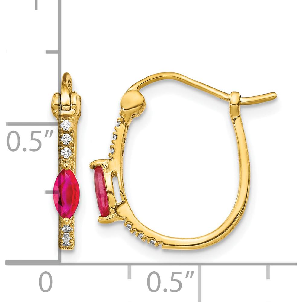 10K Yellow Gold Ruby and Diamond Hinged Hoop Earrings - 0.23 Carat Ruby & 0.06 Carat Diamond Total Carat Weight by Monteluci Fine Jewelry