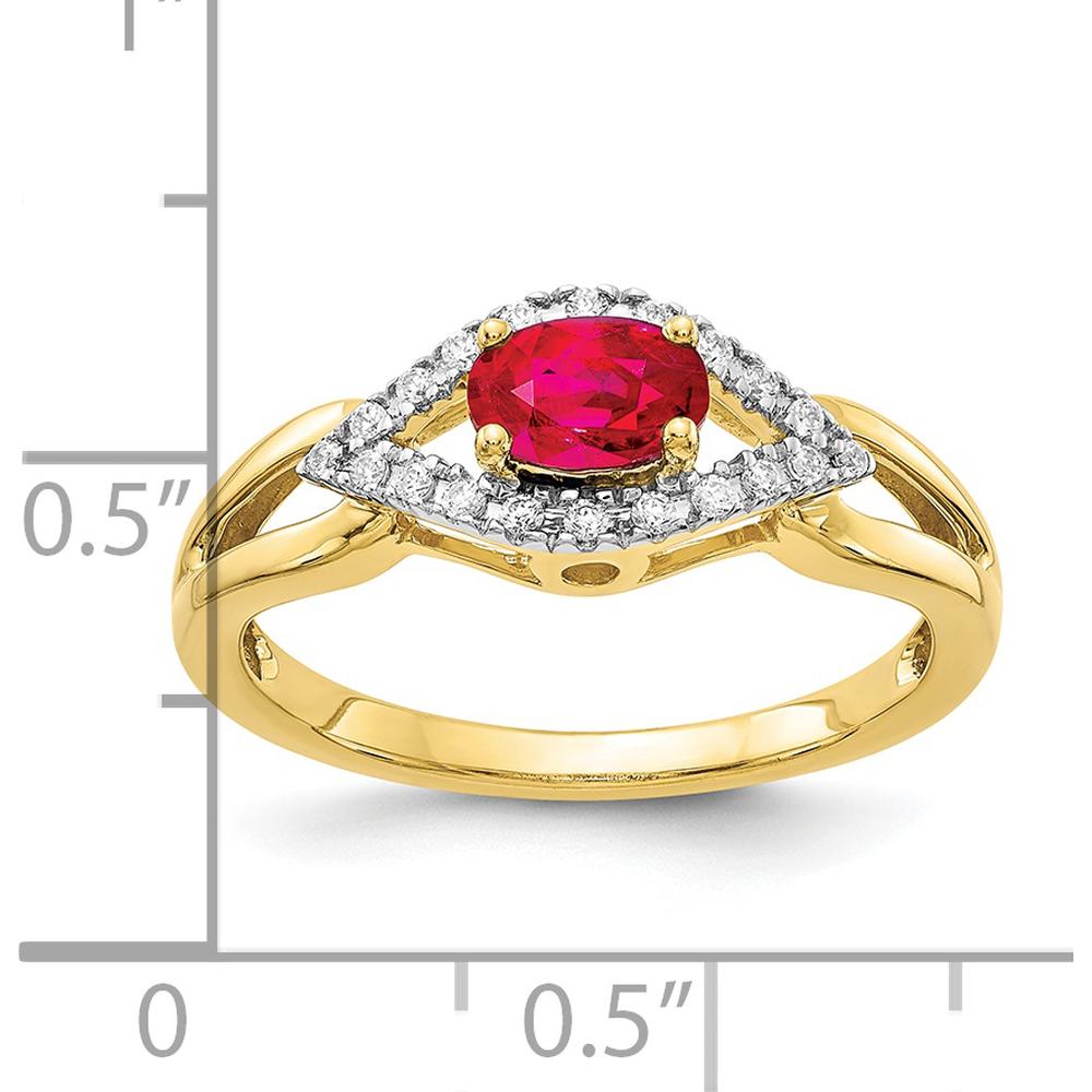 10K Yellow Gold Ruby and Diamond Ring with Oval Ruby - 0.445 Carat Total Ruby Weight, 0.011 Carat Total Diamond Weight by 0