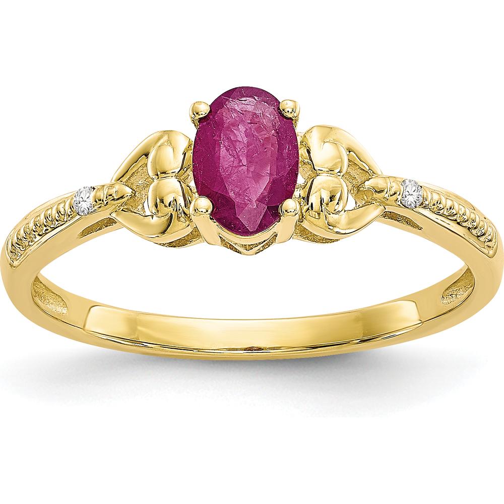 10K Yellow Gold Ruby and Diamond Ring with Oval Ruby - 0.6 Carat Ruby, 0.01 Carat Total Diamond Weight