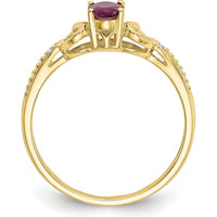 10K Yellow Gold Ruby and Diamond Ring with Oval Ruby - 0.6 Carat Ruby, 0.01 Carat Total Diamond Weight