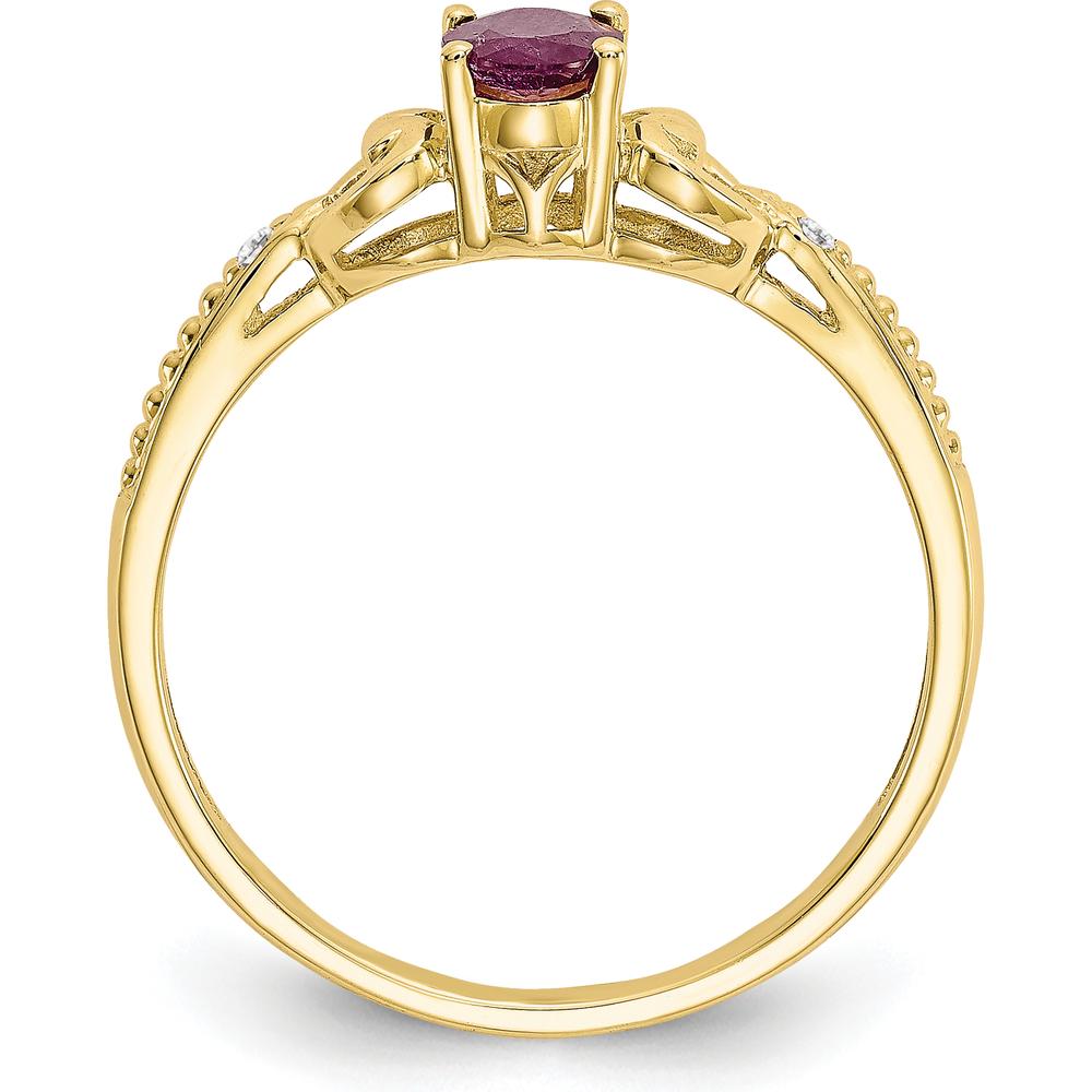 10K Yellow Gold Ruby and Diamond Ring with Oval Ruby - 0.6 Carat Ruby, 0.01 Carat Total Diamond Weight