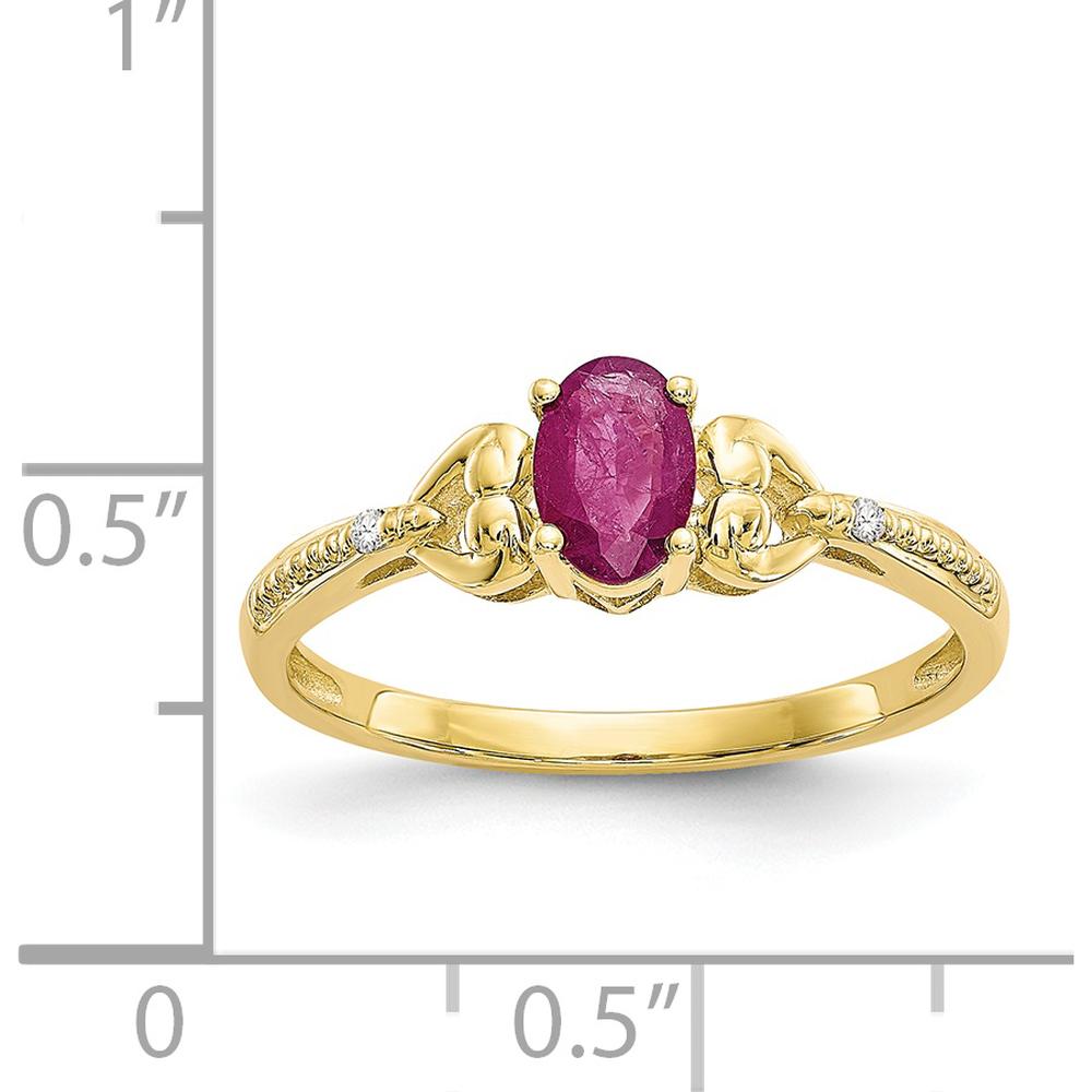 10K Yellow Gold Ruby and Diamond Ring with Oval Ruby - 0.6 Carat Ruby, 0.01 Carat Total Diamond Weight