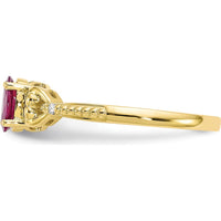 10K Yellow Gold Ruby and Diamond Ring with Oval Ruby - 0.6 Carat Ruby, 0.01 Carat Total Diamond Weight