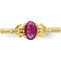 10K Yellow Gold Ruby and Diamond Ring with Oval Ruby - 0.6 Carat Ruby, 0.01 Carat Total Diamond Weight
