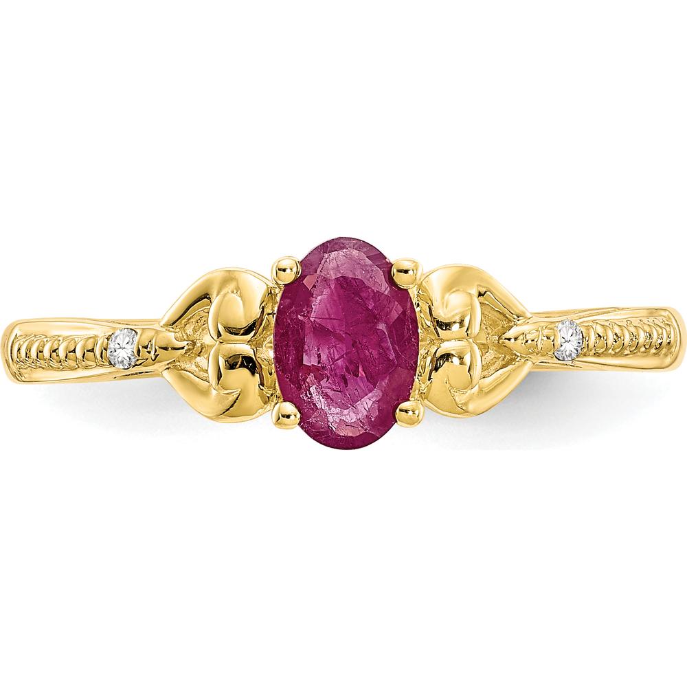 10K Yellow Gold Ruby and Diamond Ring with Oval Ruby - 0.6 Carat Ruby, 0.01 Carat Total Diamond Weight