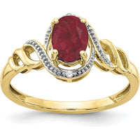 10K Yellow Gold Ruby and Diamond Ring with Oval Ruby and Round Diamonds - 0.93 Carat Ruby Weight, 0.016 Carat Diamond Weight