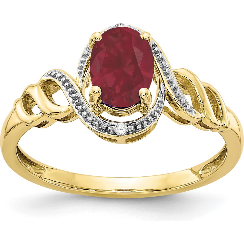 10K Yellow Gold Ruby and Diamond Ring with Oval Ruby and Round Diamonds - 0.93 Carat Ruby Weight, 0.016 Carat Diamond Weight