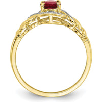 10K Yellow Gold Ruby and Diamond Ring with Oval Ruby and Round Diamonds - 0.93 Carat Ruby Weight, 0.016 Carat Diamond Weight