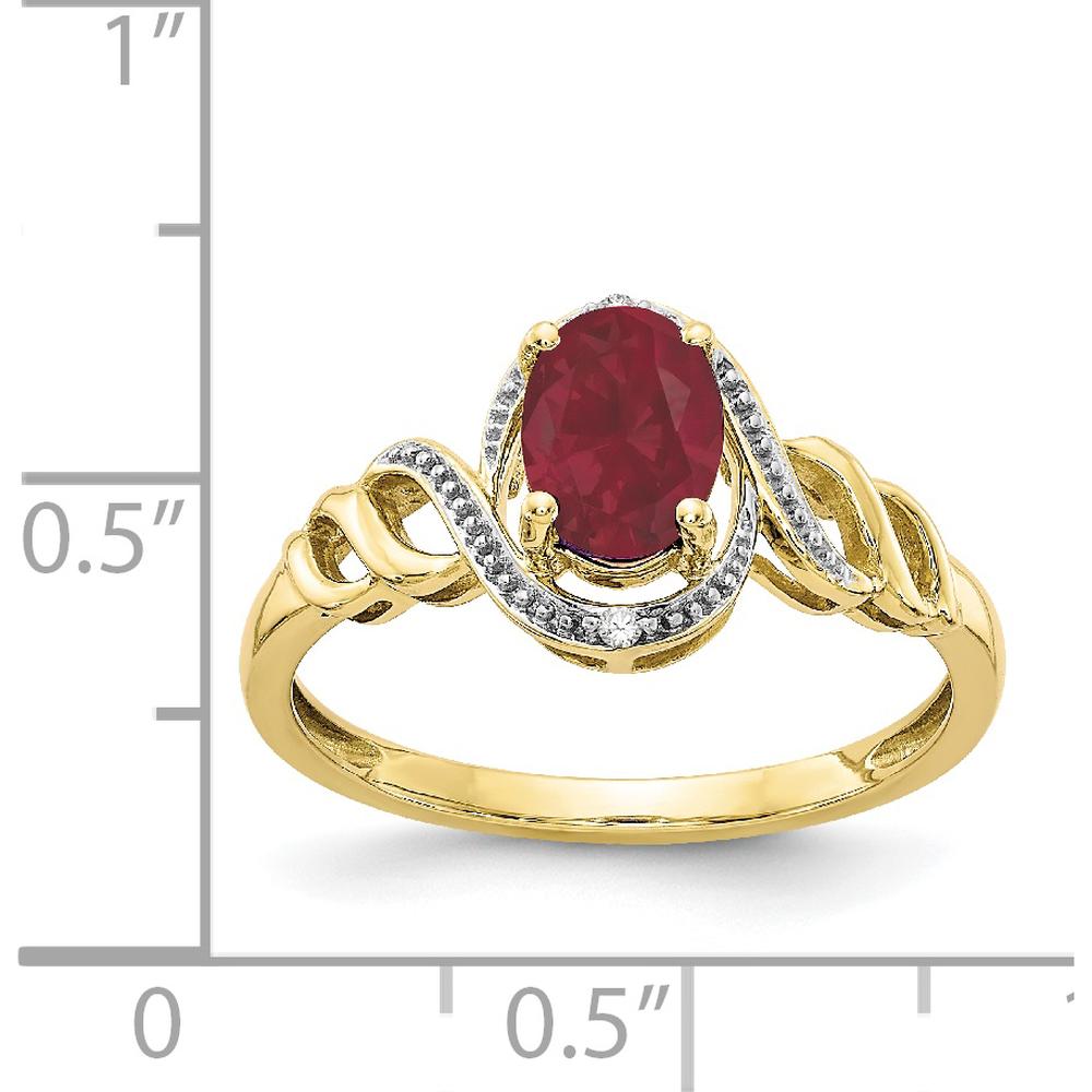 10K Yellow Gold Ruby and Diamond Ring with Oval Ruby and Round Diamonds - 0.93 Carat Ruby Weight, 0.016 Carat Diamond Weight