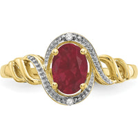 10K Yellow Gold Ruby and Diamond Ring with Oval Ruby and Round Diamonds - 0.93 Carat Ruby Weight, 0.016 Carat Diamond Weight