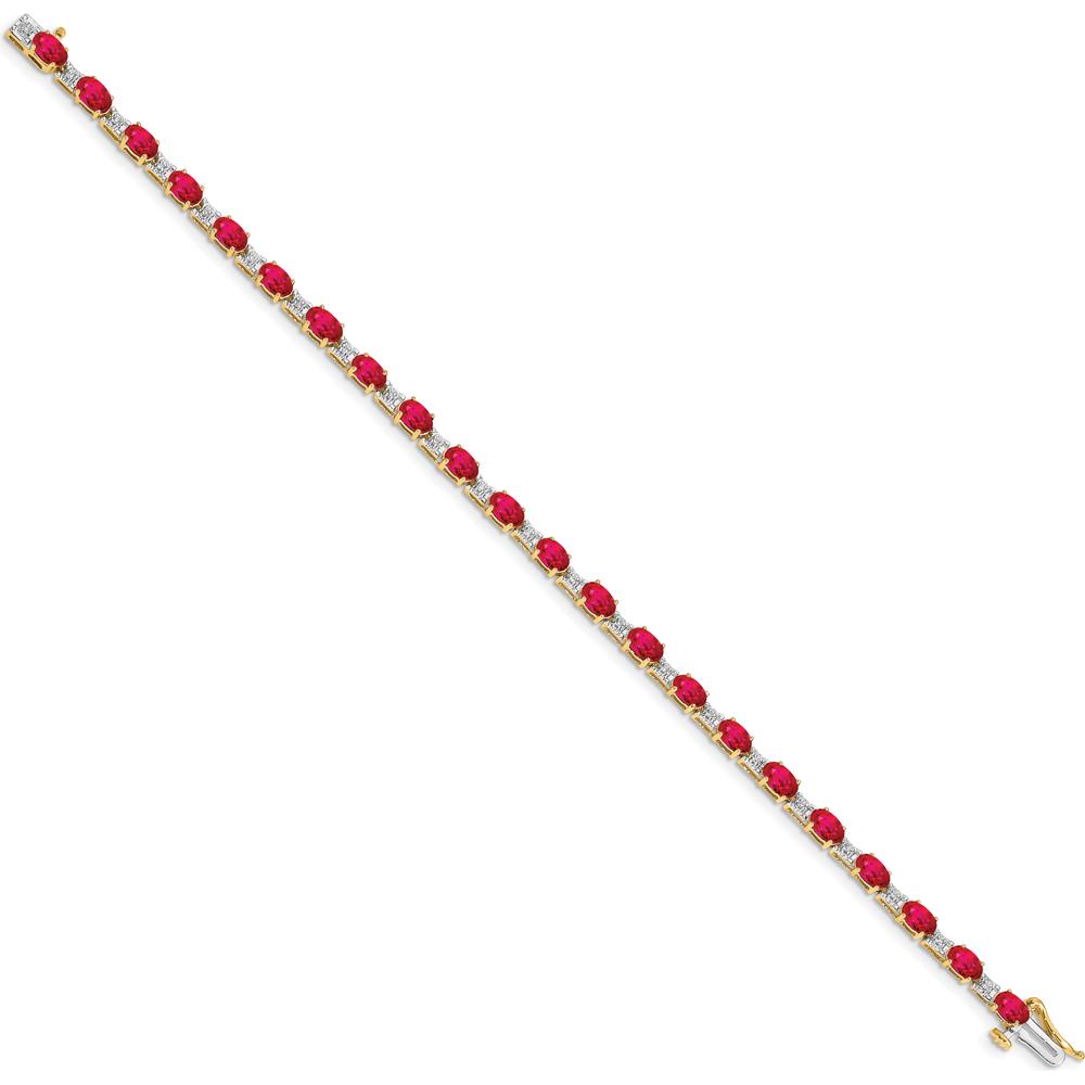 10K Yellow Gold Ruby and Diamond Tennis Bracelet - 7in Length by Oro Pregiato