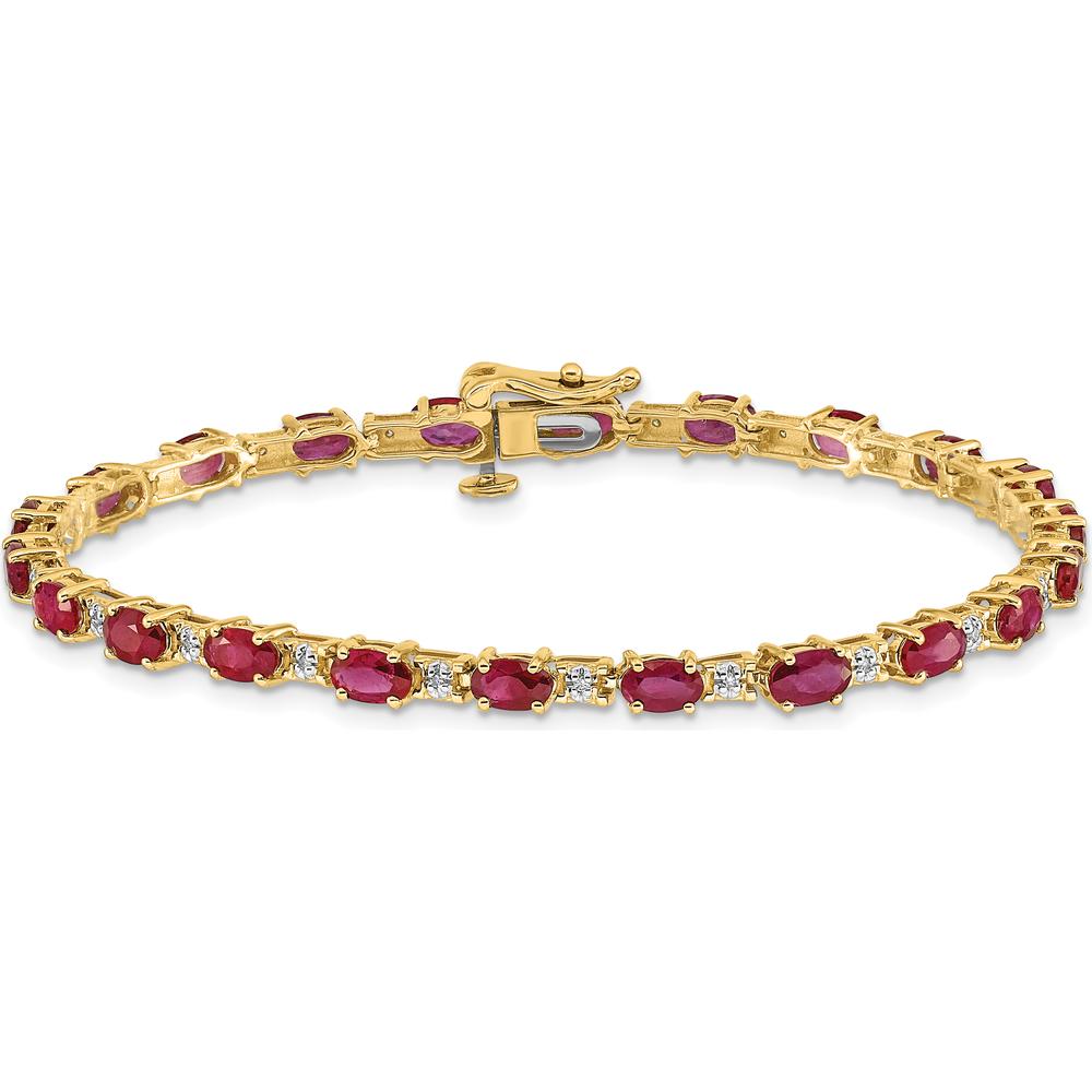 10K Yellow Gold Ruby and Diamond Tennis Bracelet - 7in Length by Oro Pregiato