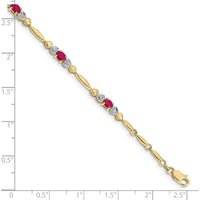 10K Yellow Gold Ruby and Diamond Tennis Bracelet with 5 Oval Rubies and 2 Round Diamonds - 0.22 Carats Total Ruby Weight, 0.01 Carats Total Diamond Weight by Monteluci Fine Jewelry