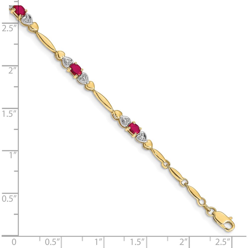 10K Yellow Gold Ruby and Diamond Tennis Bracelet with 5 Oval Rubies and 2 Round Diamonds - 0.22 Carats Total Ruby Weight, 0.01 Carats Total Diamond Weight by Monteluci Fine Jewelry