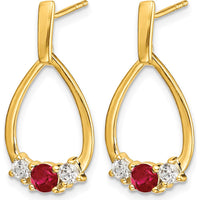 10K Yellow Gold Ruby and White Sapphire Post Dangle Earrings - 0.23 Carat Ruby, 0.07 Carat Sapphire Total Weight by Monteluci Fine Jewelry