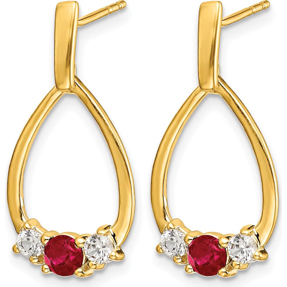10K Yellow Gold Ruby and White Sapphire Post Dangle Earrings - 0.23 Carat Ruby, 0.07 Carat Sapphire Total Weight by Monteluci Fine Jewelry
