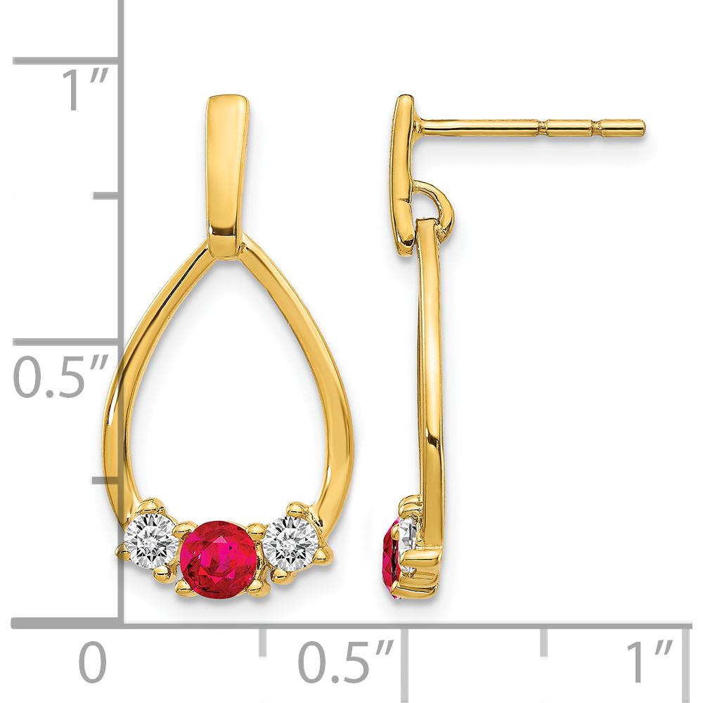 10K Yellow Gold Ruby and White Sapphire Post Dangle Earrings - 0.23 Carat Ruby, 0.07 Carat Sapphire Total Weight by Monteluci Fine Jewelry