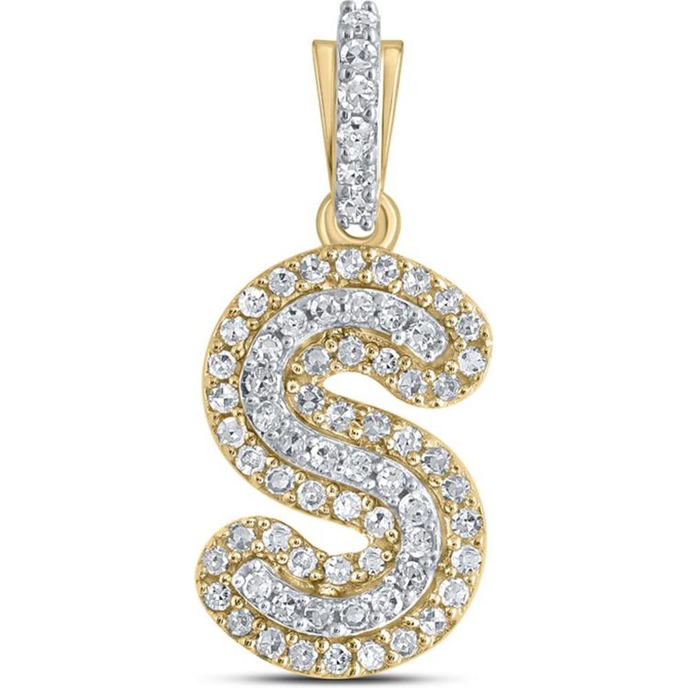 10K Yellow Gold S Initial Pendant with Prong-Set Round Diamonds - 0.20 Carat Total Diamond Weight