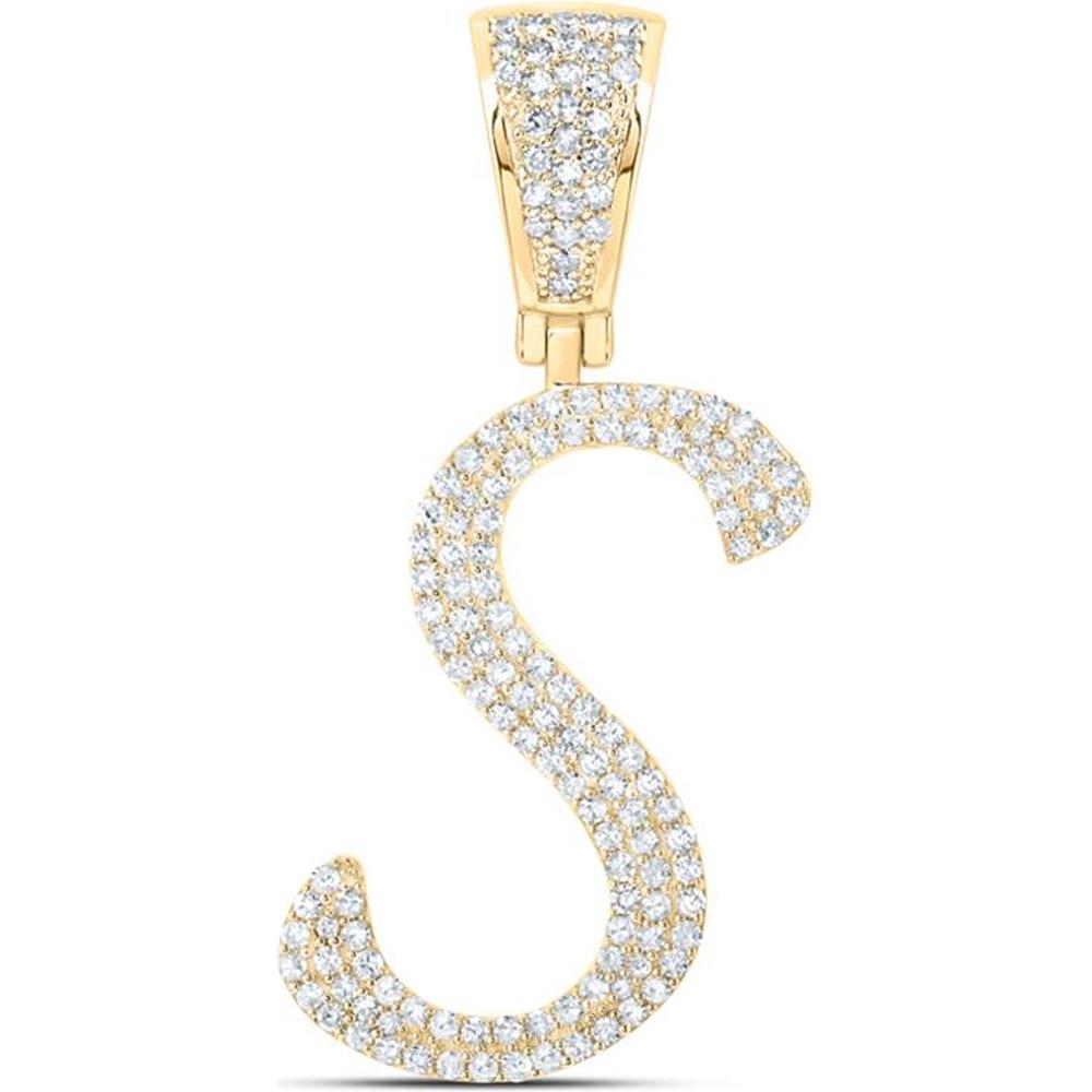 10K Yellow Gold S Initial Pendant with Prong Set Round Diamonds - 0.62 Carat Total Diamond Weight