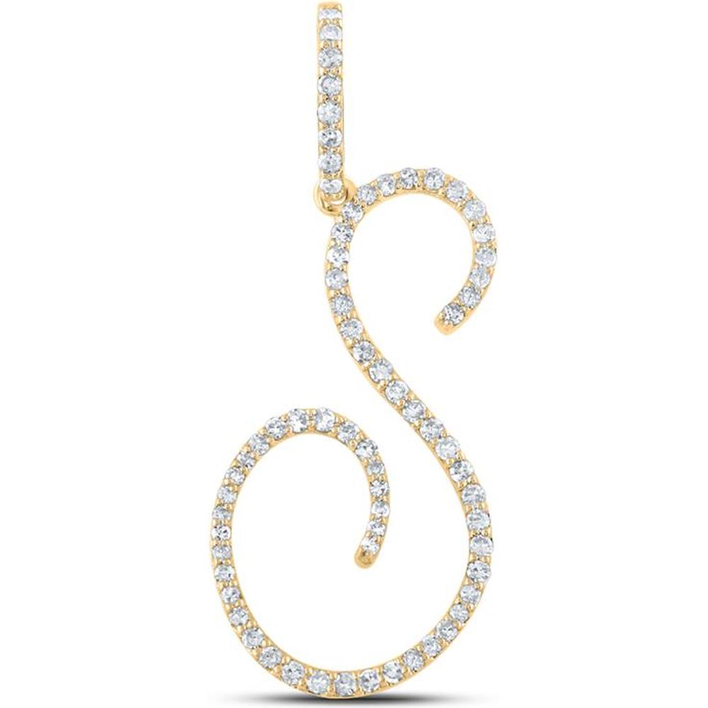 10K Yellow Gold S Initial Pendant with Round Diamonds - 3/8 Carat Total Diamond Weight
