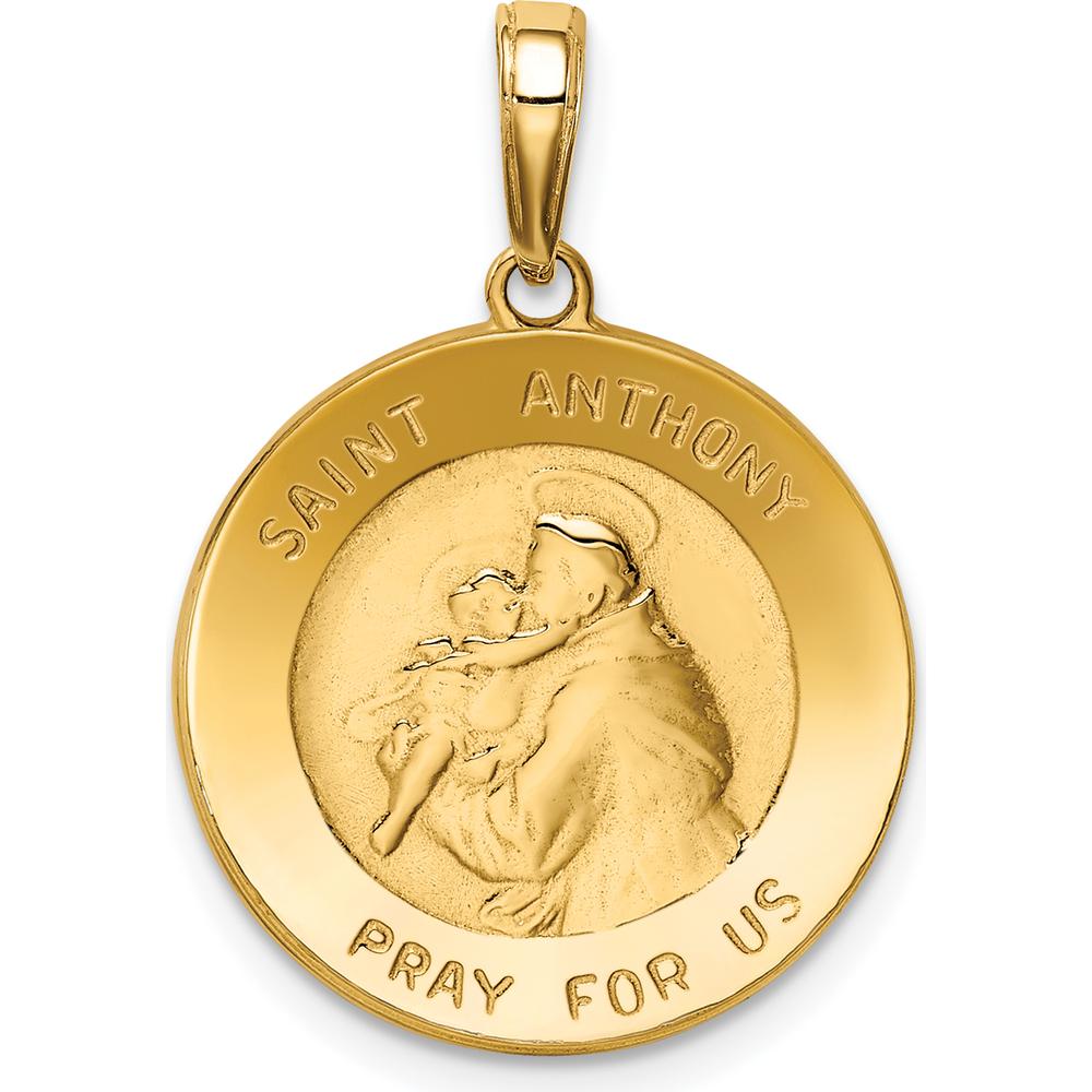 10K Yellow Gold Saint Anthony Round Medal Pendant with Satin Finish - 20mm Length