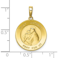10K Yellow Gold Saint Anthony Round Medal Pendant with Satin Finish - 20mm Length