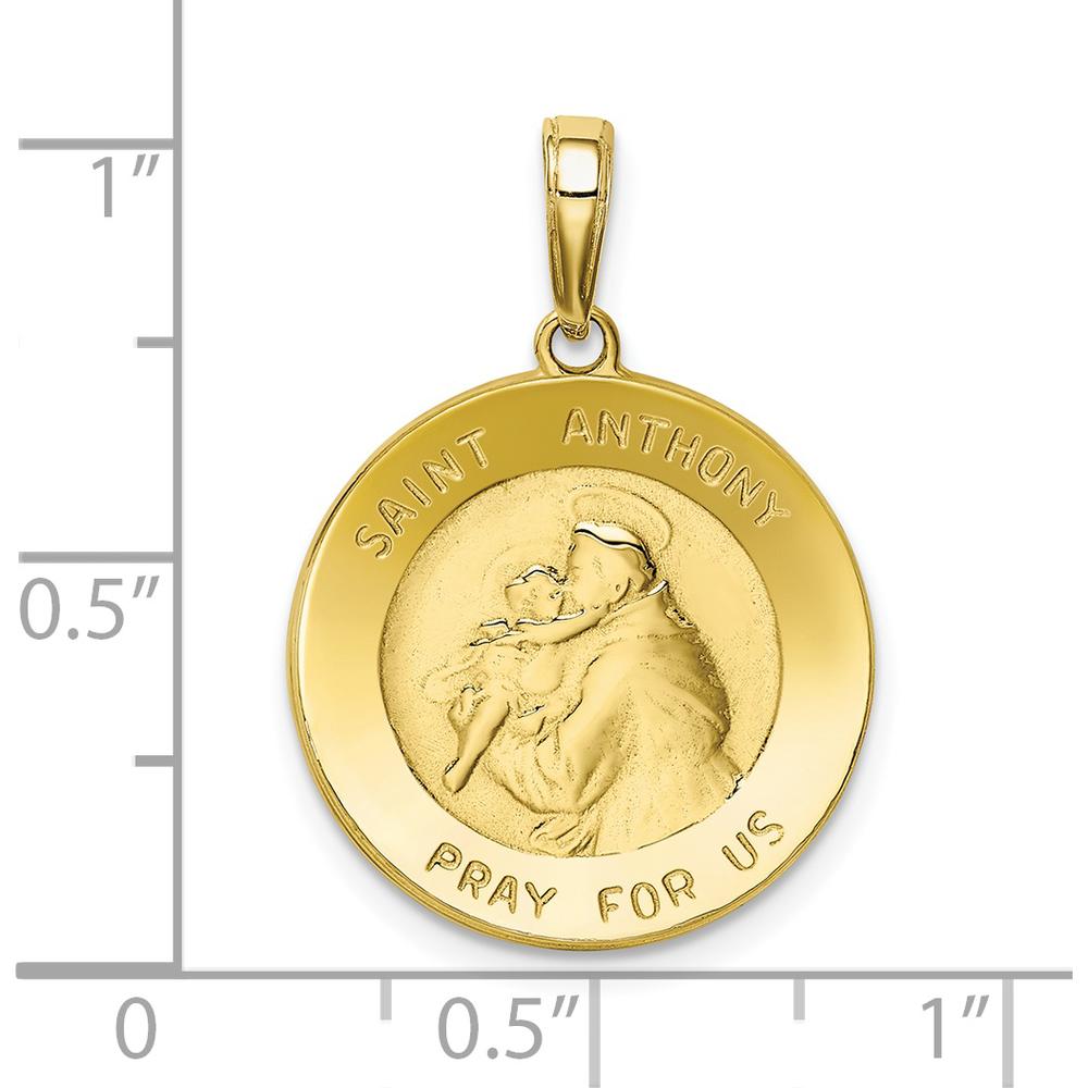 10K Yellow Gold Saint Anthony Round Medal Pendant with Satin Finish - 20mm Length
